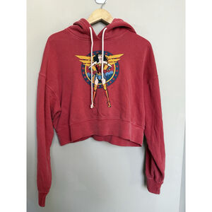 ReDone Wonder Woman Cropped Hoodie Women’s Size Medium Red Graphic Made USA
